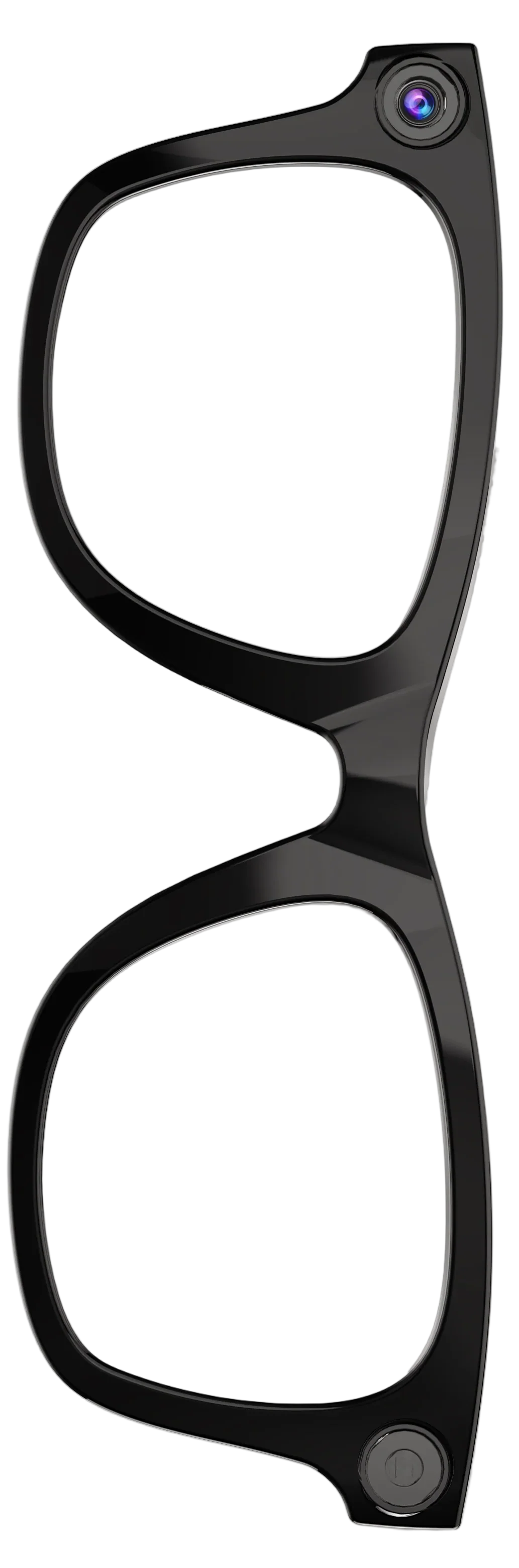 Black eyeglasses with a camera lens on a white background